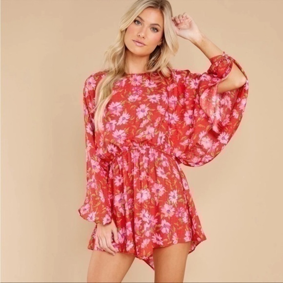 LoveShackFancy Anila Mambo Red Floral Mini Dress NWT - Picture 1 of 9